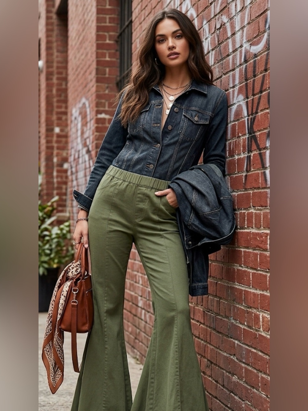 NWT! Umgee Olive Green High-Waist Flared Pants